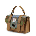 Ladies Harris Tweed & Leather Small Satchel Chesnut Blue Side View Gaelsong