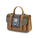Genuine Leather & Harris Tweed Medium Satchel Chesnut Blue Side View Gaelsong
