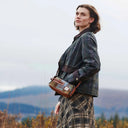 Handcrafted Harris Tweed Harley Crossbody Bag Chesnut Blue Lifestyle Gaelsong