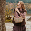 Genuine Leather Harris Tweed Handbag  Beige Lifestyle Gaelsong