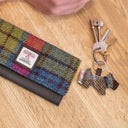 B90202 Dog Shaped Harris Tweed Keyring Blue Brown Lifestyle Gaelsong
