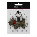 B90202 Dog Shaped Harris Tweed Keyring Country Green Packaging Gaelsong
