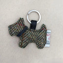 B90202 Dog Shaped Harris Tweed Keyring Country Green Gaelsong
