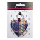 B90203 Heart Designed Harris Tweed Keyring Green Purple Package Gaelsong
