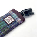 B90205 Handmade Harris Tweed Soft Glasses Case Green Purple Close Up Gaelsong
