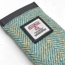 B90205 Handmade Harris Tweed Soft Glasses Case Turquoise Herringbone Close Up Gaelsong
