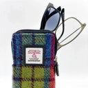 B90206 Handwoven Harris Tweed Double Glasses Case Blue Pink Close Up Gaelsong

