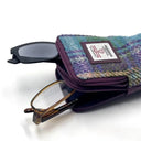 B90206 Handwoven Harris Tweed Double Glasses Case Green Purple Close Up Gaelsong
