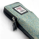 B90206 Handwoven Harris Tweed Double Glasses Case Turquoise Herringbone Close Up Gaelsong
