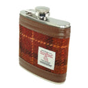 Harris Tweed Scottish Tartan Hip Flask Brown with Orange Gaelsong