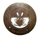 D22215 Color ANTIQUE BRASS Round-Shaped Irish Claddagh Wall Art Shop online on Gaelsong