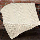 D50638 Honeycomb Merino Wool Aran Throw White Gaelsong
