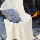 D50638 Honeycomb Merino Wool Aran Throw White Gaelsong
