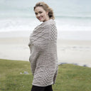 D50662 Color MISTYBEIGE Patchwork Aran Wool Throw Lifestyle Shop online On Gaelsong