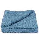 D50662 Color MISTY BLUE Patchwork Aran Wool Throw Front Side Gaelsong