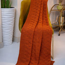 Irish Fisherman Wool Basket Stitch Throw Orange color Lifestyle  Gaelsong 
