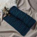 D50732 BLUE Colour Supersoft Merino Chunky Cable Knit Throw Folded View Size Gaelsong
