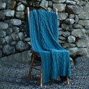 D50732 TEAL BLUE Colour Supersoft Merino Chunky Cable Knit Throw Lifestyle Gaelsong