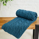 D50732 TEAL BLUE Colour Supersoft Merino Chunky Cable Knit Throw Gaelsong
