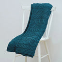 D50732 BLUE Colour Supersoft Merino Chunky Cable Knit Throw Folded View Size Gaelsong
