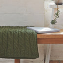 D50732 MEADOW GREEN Colour Supersoft Merino Chunky Cable Knit Throw Folded Size Gaelsong

