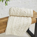 D50732 NATURAL WHITE Colour Supersoft Merino Chunky Cable Knit Throw Closeup View Gaelsong

