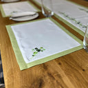 D50736 PLACEMATS and Table Runner Embroidered Irish Shamrock Tablecloth Collection On the Table Gaelsong
