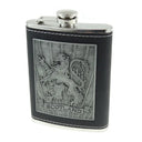 D68651 Steel Whiskey Flask with Scottish Rampant Lion Design Gaelsong