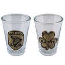 Irish Shot Glass with Pewter Ireland Emblem Shamrock Gaelsong