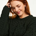 Women's Merino Crew Neck Aran Sweater Army Green Gaelsong