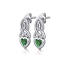 J13740S Emerald Glass Celtic Heart Post Earrings Gaelsong
