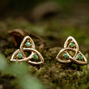 14K Emerald Trinity Knot Stud Earrings Front View Gaelsong