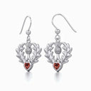 J13796 Thistle Drop Earrings with Heart Gemstone Red Gaelsong
