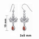 J13797 Silver Thistle Dangle Earrings with Gemstone Red Color Gaelsong
