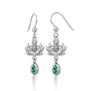 J13797 Silver Thistle Dangle Earrings with Gemstone Green Gaelsong
