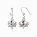 J13805 Thistle Designed Drop Earrings with Gemstone Red Color Gaelsong