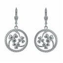Round Irish Shamrock Dangle Earrings in Silver Gaelsong