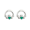 Rhodium-Plated Stud Earrings with Irish Claddagh Gaelsong