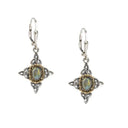 Silver & 10K Gold Celtic Labradorite Drop Earrings Front View Gaelsong