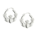 Sterling Silver Irish Claddagh Hoop Earrings Front View Gaelsong