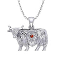 J24439GG Highland Cow Thistle Pendant with Gemstone Red Studio  Gaelsong
