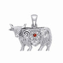 J24439GG Highland Cow Thistle Pendant with Gemstone Red Gaelsong
