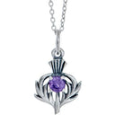 Thistle Charm Necklace with Amethyst Gem Front View Gaelsong

