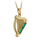 Gold Plated Irish Harp Pendant with Emeralds Gaelsong