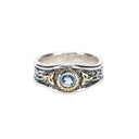 Silver and 10K Gold Blue Topaz Celtic Ring Gaelsong