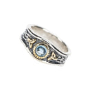 Silver and 10K Gold Blue Topaz Celtic Ring Gaelsong
