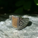 J74012 Hammered Gold Inset Ring Wide Lifetyle Gaelsong