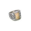 Hammered Gold Inset Ring, Wide with Eternal Knotwork on the Sides Gaelsong