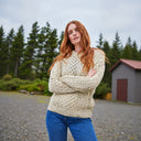 Women's Merino Crew Neck Aran Sweater Lifstyle Gaelsong