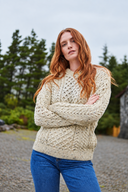 Women's Crew Neck Aran Sweater with Pockets
